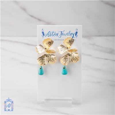 Gold Orchid Turquoise Earrings