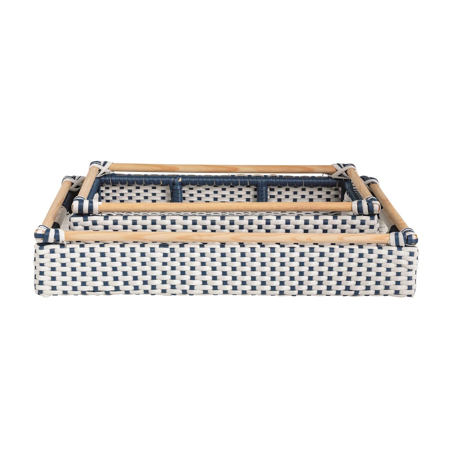 Rattan Handled Tray - Blue & White