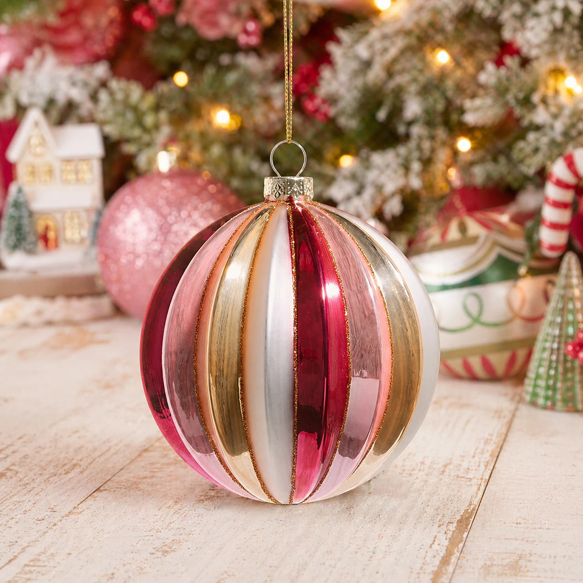 Shades of Pink Ribbed Ball Ornament