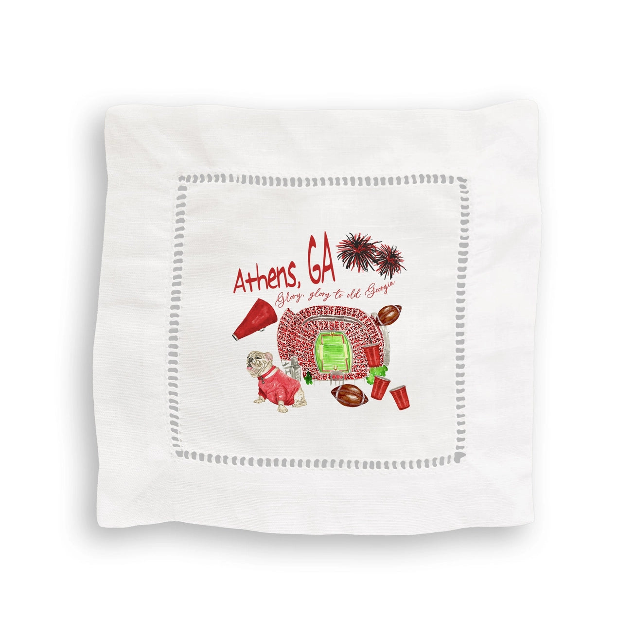 Georgia Football Pattern Linen Cocktail Napkin