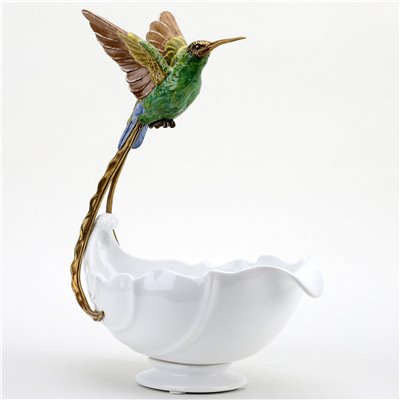 Blue Green Hummingbird With Dish