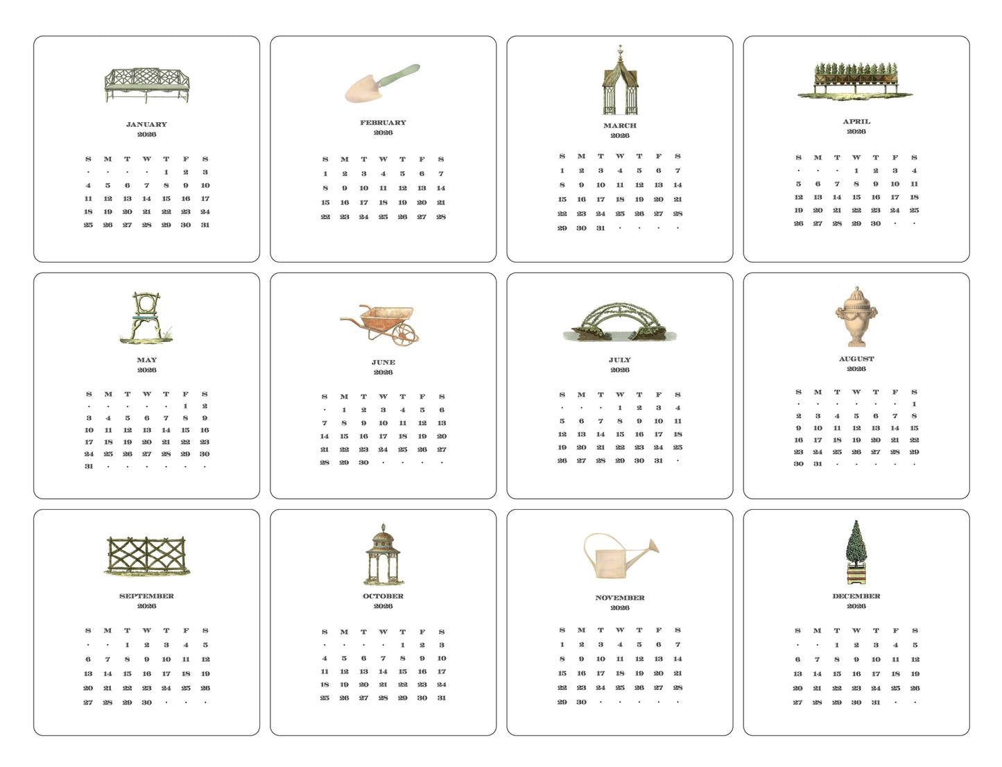 2026 Gardener's Calendar with Easel