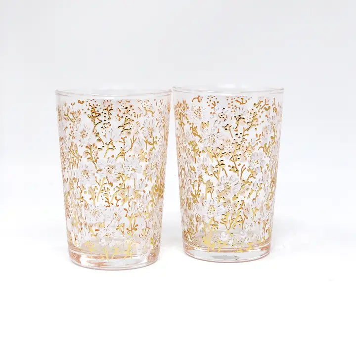 Painted Tea Glasses Flower Eden Clear
