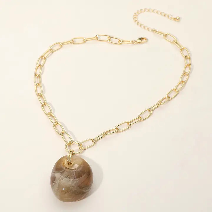 Chunky Marble Pendant Paperclip Chain