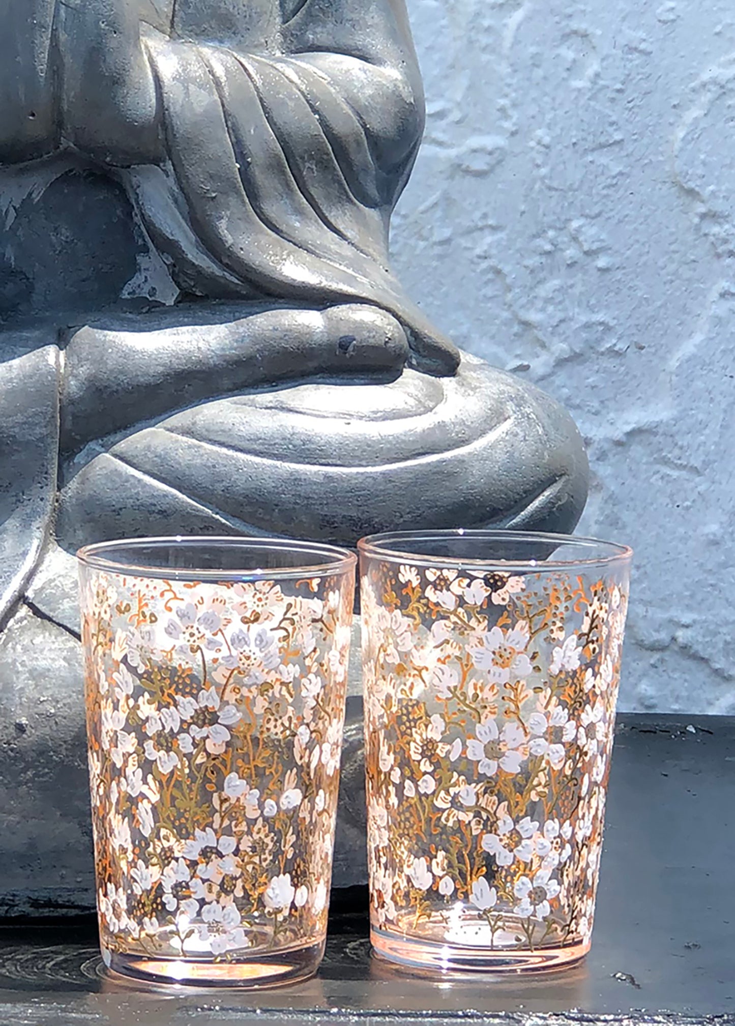 Painted Tea Glasses Flower Eden Clear