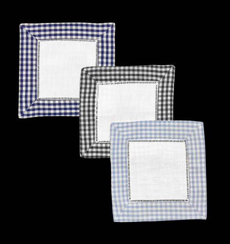 Gingham Cocktail Napkins Navy S/6