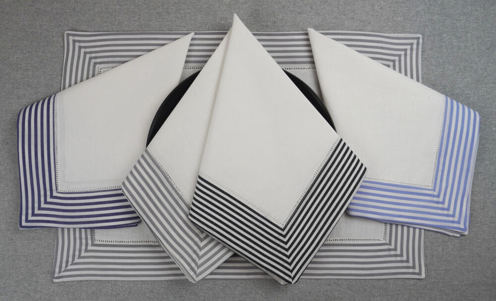 Seersucker Linen Napkins - Navy