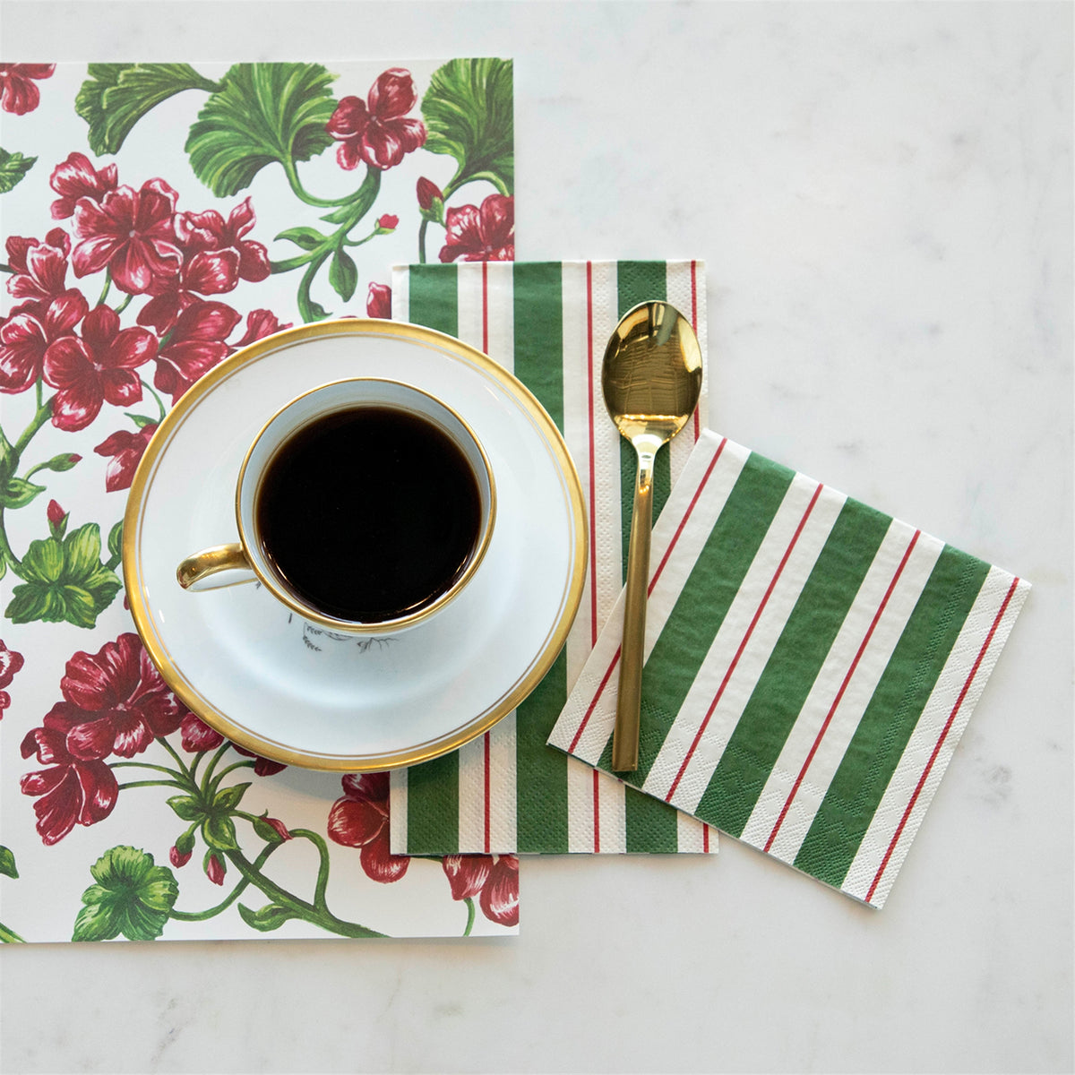 Green + Red Awning Stripe Cocktail Napkin
