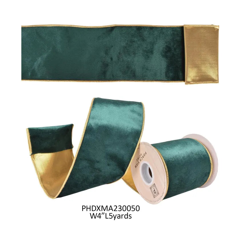 Emerald Velvet with Gold Edge & Reverse Ribbon