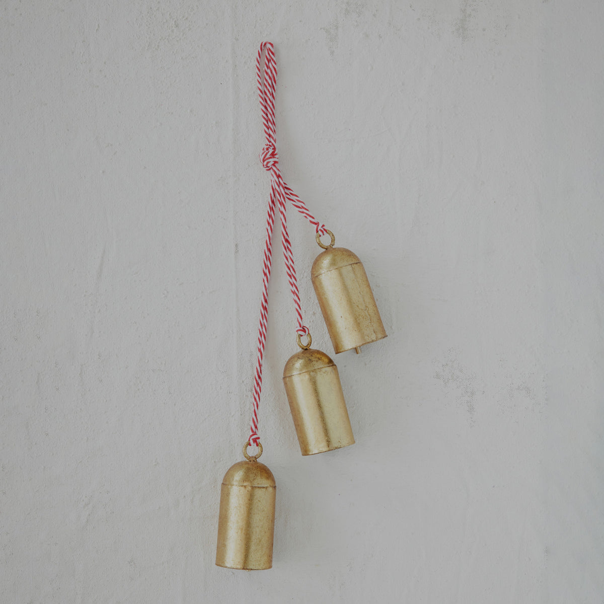 Gold Hanging Metal Bells with Red & White Cord