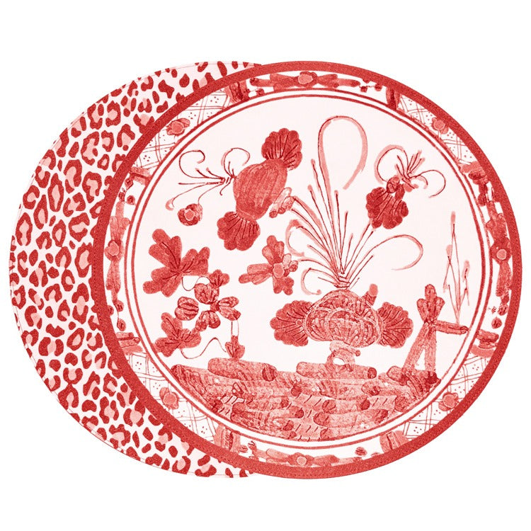 Faenza and Cheetah Reversible Round Placemats (White & Red)