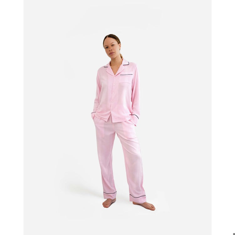 Long PJ Woven Cotton Set - Pink