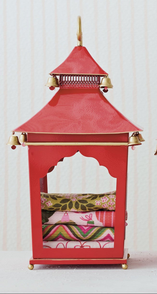 Lantern with Bells and Handle - Red