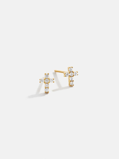 Christina 14K Gold Pave Cross Earrings