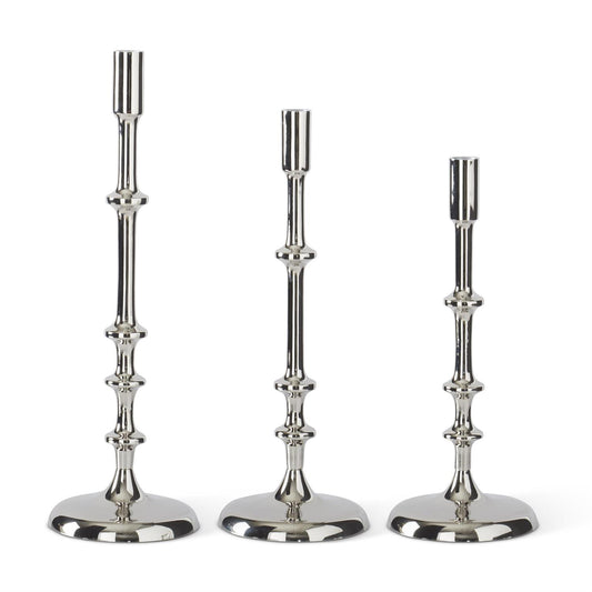 Silver Ribbed Candleholders S/2