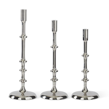 Silver Ribbed Candleholders S/2