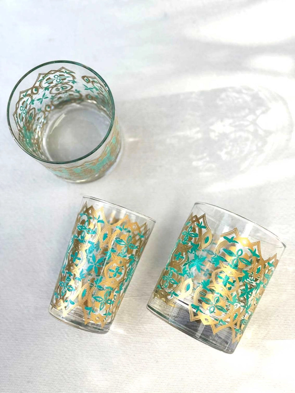 Moroccan Tea Glasses Turqoise/Gold S/6
