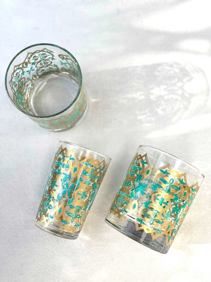 Moroccan Tea Glasses Turqoise/Gold S/6