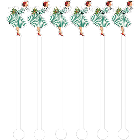 Christmas Kissing Woman Cocktail Stick Stirrer S/6