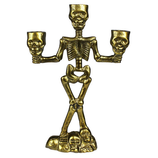 Brass Skeleton Candelabra with Skulls