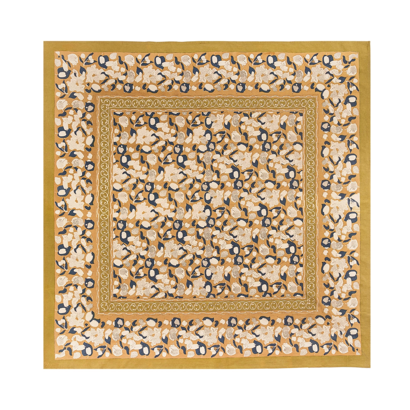 Forest Harvest Mustard & Blue French Tablecloth