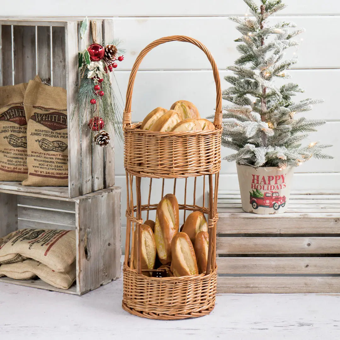 Round Boiled Willow Bar Caddy Basket Food & Drink Display