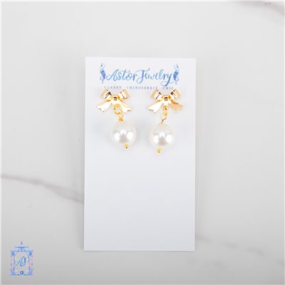 Pearl Golden Ribbon Earrings