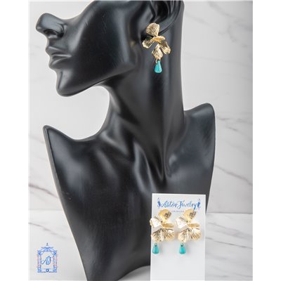 Gold Orchid Turquoise Earrings