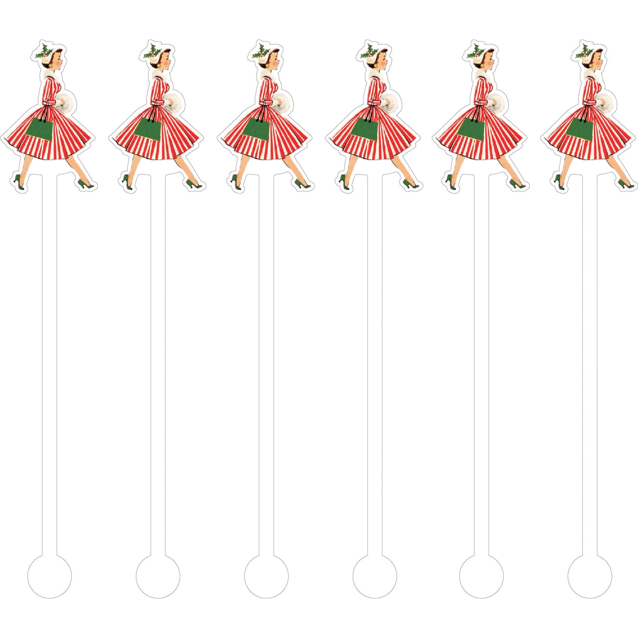 Christmas Walking Woman Cocktail Stick Stirrer S/6