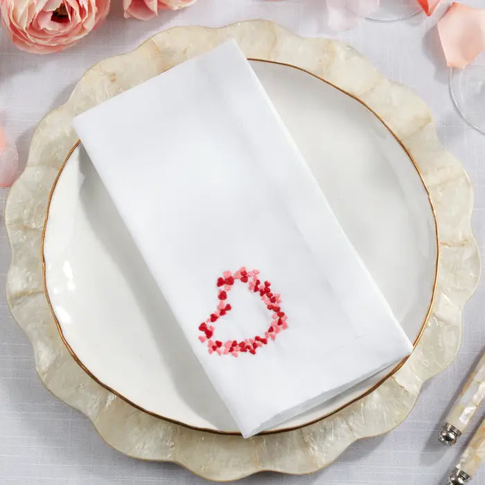 Embroidered Open Heart Dinner Napkins S/4