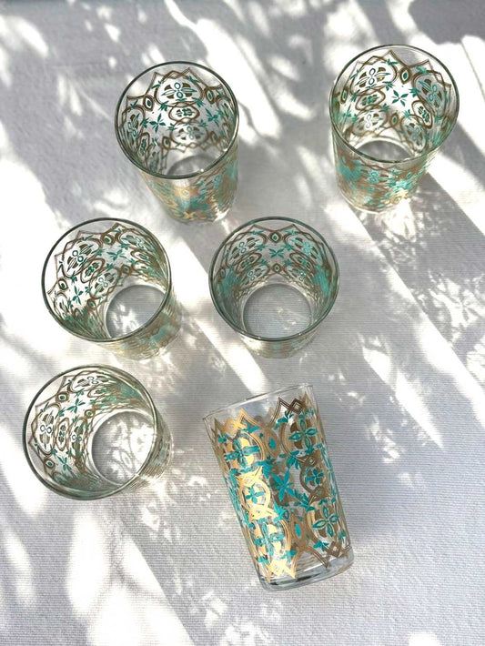 Moroccan Tea Glasses Turqoise/Gold S/6
