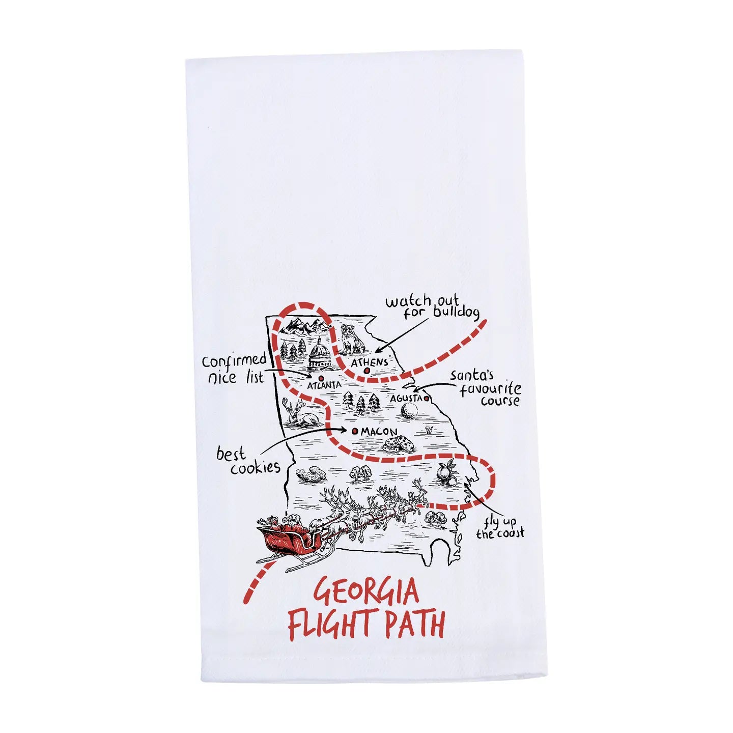 Georgia Flight Path Christmas Santa Tea Towel