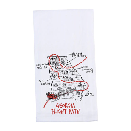 Georgia Flight Path Christmas Santa Tea Towel