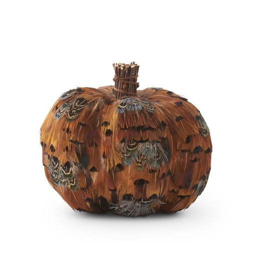 Orange & Brown Feather Pumpkin w/Twig Stem (3 sizes)