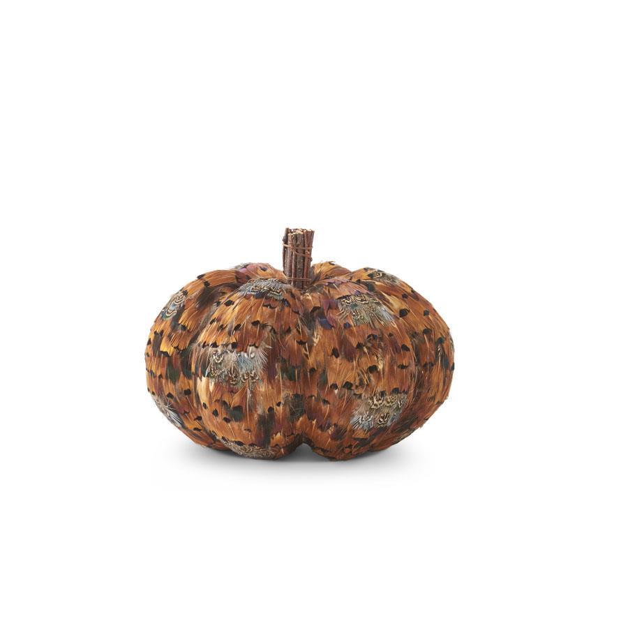 Orange & Brown Feather Pumpkin w/Twig Stem (3 sizes)