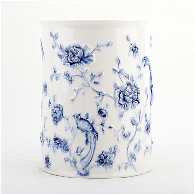 Bucket Embossed Bird  Blue White