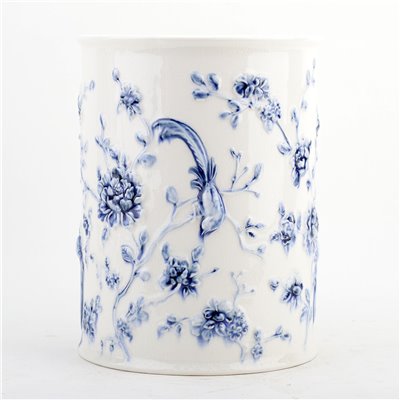 Bucket Embossed Bird  Blue White