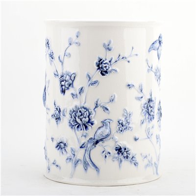 Bucket Embossed Bird  Blue White