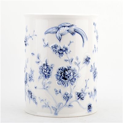 Bucket Embossed Bird  Blue White