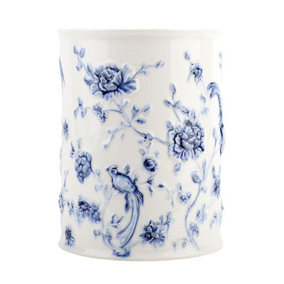Bucket Embossed Bird  Blue White
