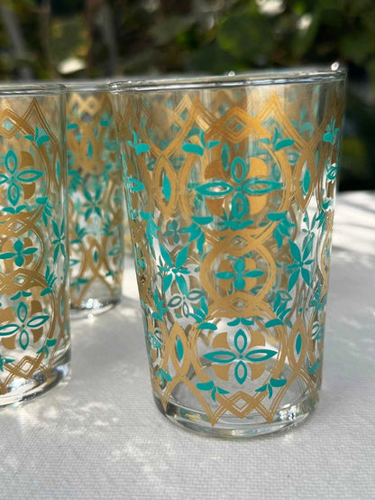 Moroccan Tea Glasses Turqoise/Gold S/6