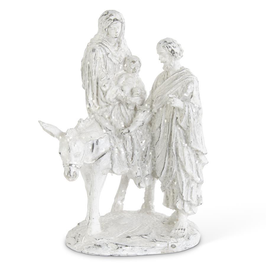 14 Inch White Glittered Joseph w/ Mary Riding Donkey Nativity