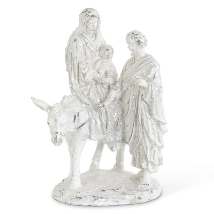 14 Inch White Glittered Joseph w/ Mary Riding Donkey Nativity