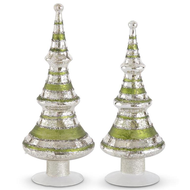 Striped  Mercury Glass LED Trees w/Timers