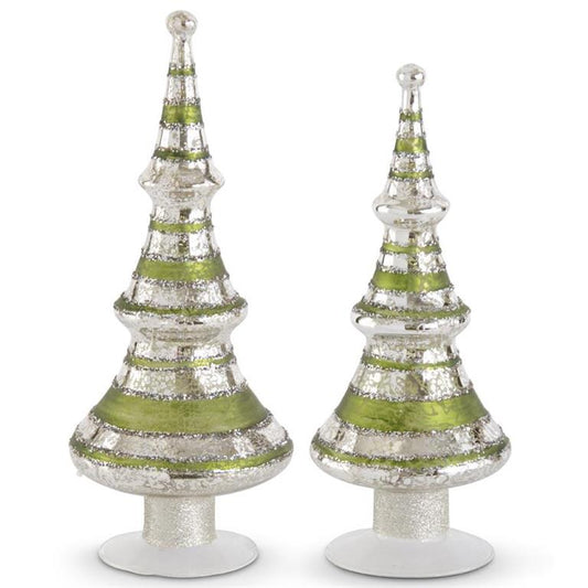Striped  Mercury Glass LED Trees w/Timers