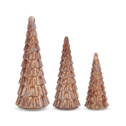 Frosted Copper LED Mercury Glass Trees w/Timers