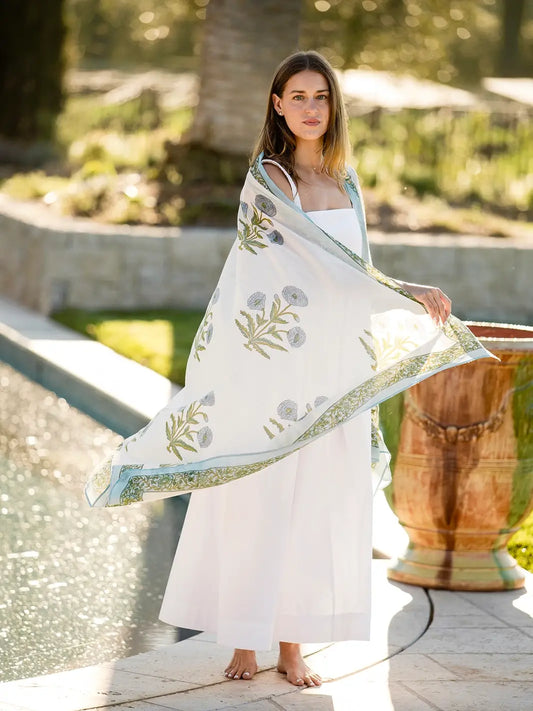 Sarong - Blue Green Flower