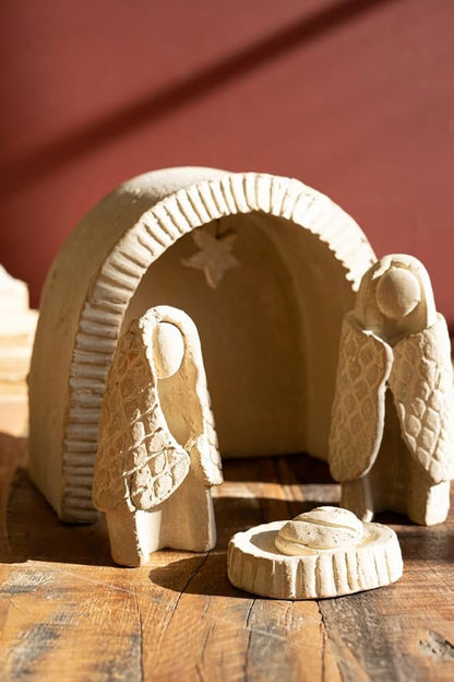 Grey Wash Clay Nativity Set