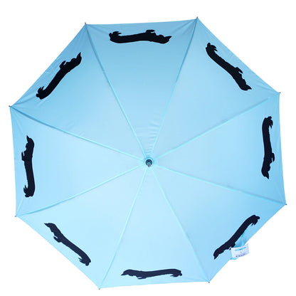 Dachshund Long-Haired Umbrella Black on Blue