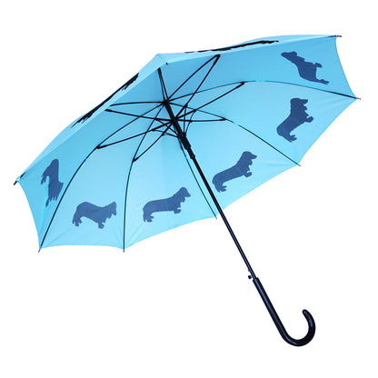 Dachshund Long-Haired Umbrella Black on Blue